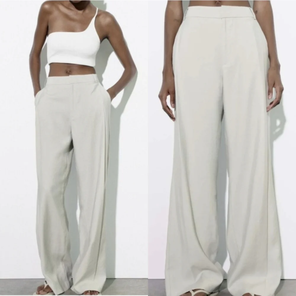 Zara  HighWaist Pants Wide Grey Size S